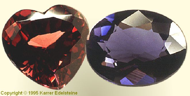 Amethyst und roter Turmalin facettiert geschliffen als oval und Herz, heart